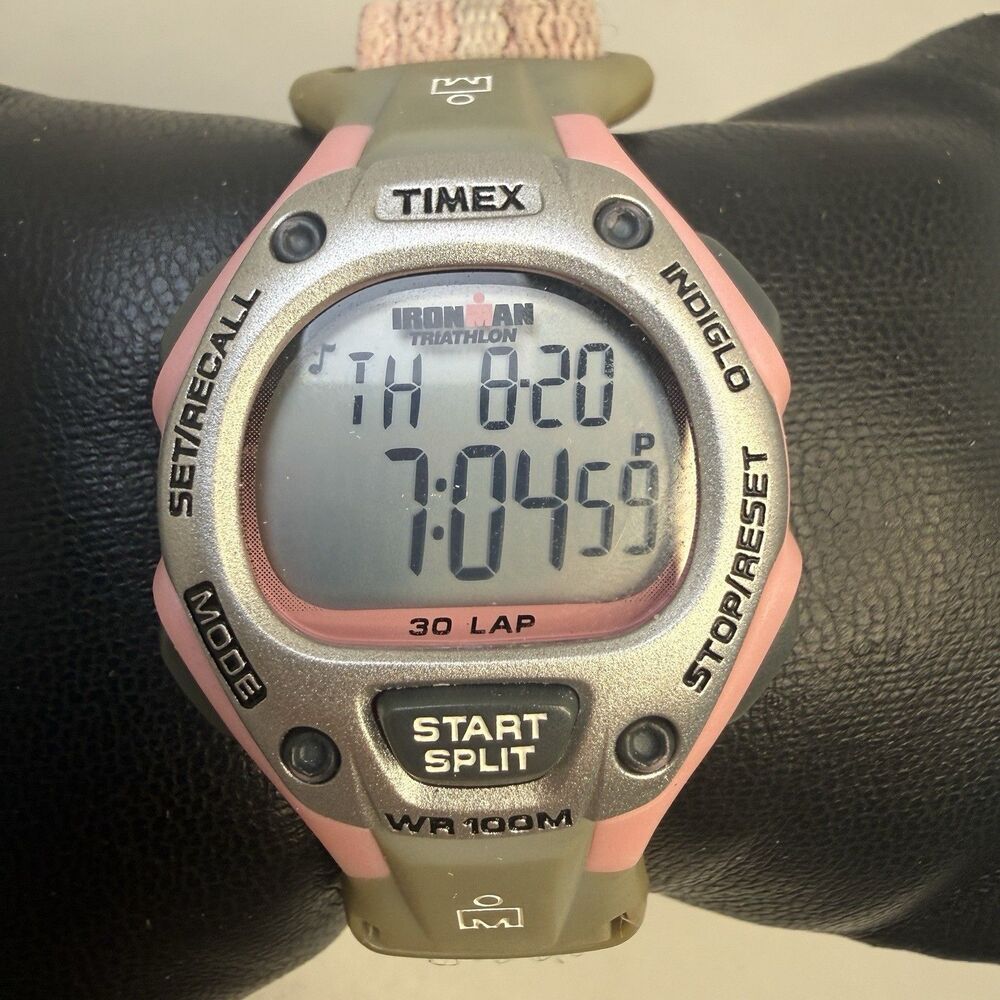 Timex Ironman Triathlon Womens Watch 34mm Pink Hook Loop Band Indiglo GUC